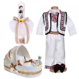 Set botez traditional baietel, trusou botez landou, lumanare si costum