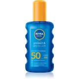 NIVEA SUN Protect &amp; Dry Touch spray transparent pentru bronzat SPF 50 200 ml