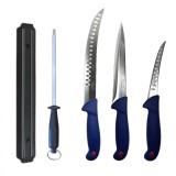 Cumpara ieftin Set profesional de macelarie, injunghiat, transat, dezosat, filetat, masat pentru ascutit, 3 cutite, suport magnetic