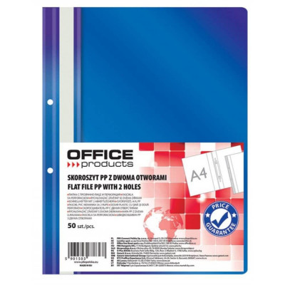 Dosare din Plastic cu Sina si Doua Perforatii, 50 Buc/Set, 225x305 mm, Capacitate 200 Coli, Culoare Albastru Inchis, Dosar din Plastic OFFICE Products foto