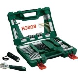 Set 83 accesorii Bosch V-Line, biti, adaptor, lanterna, cheie franceza, chei tubulare, burghie metal, piatra si lemn