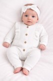 Salopeta bebe bumbac rib alba cu nasturi si bentita set elegant (Marime