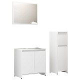 Cumpara ieftin Set mobilier de baie, 3 piese, alb, lemn prelucrat