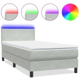 Cumpara ieftin Pat cu arcuri cu saltea si LED, gri deschis, 80x220 cm, catifea