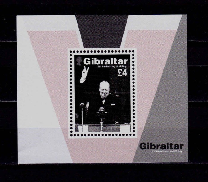 ✅(C41)Gibraltar 2020-75 de ani Ziua Victoriei WWII /Churchill ,bl. 141,&pound;4.00,MNH