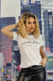 U830-2 Tricou casual cu imprimeu text &quot;chic forever&quot;