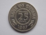 Moneda Guyana 25 Cents 1967, Colectie Numismatica, Stare Buna - Vezi Foto