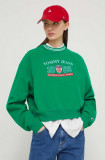 Tommy Jeans bluză Archive Games femei, culoarea verde, cu imprimeu DW0DW18537