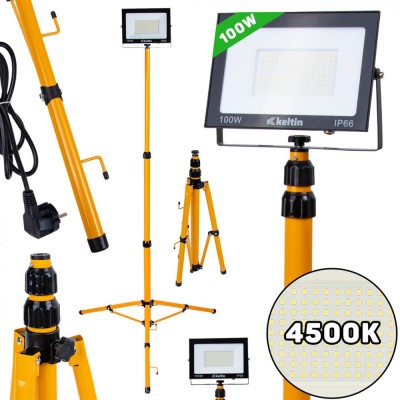 Proiector de lucru LED cu trepied pentru constructii, 100 W, alb neutru, 4500 K, Keltin K02063 foto