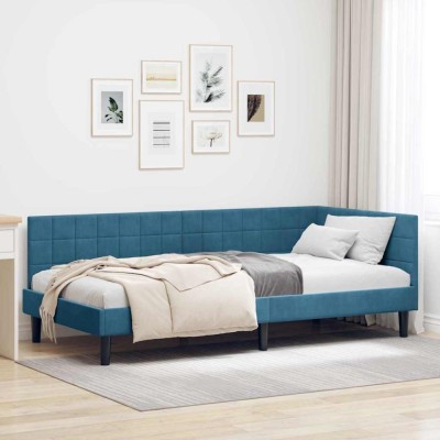 vidaXL Cadru de pat colțar cu headboard albastru 90 x 200 cm Catifea foto