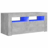 Comodă TV cu lumini LED, gri beton, 90x35x40 cm