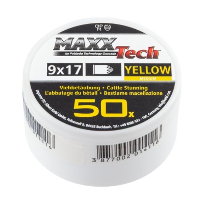 Capse asomator, galben, pentru animale cu talie medie. Calibru 9 &amp;times; 17&amp;nbsp;mm, MaxxTech, 50&amp;nbsp;buc. foto