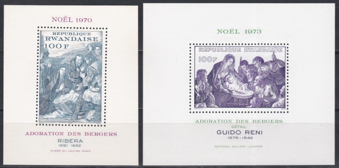 Rwanda 1970, 1973 - Crăciun - Picturi, 2 Colite, MNH