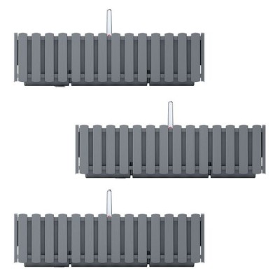 Set 3 jardiniere decorative cu suport metalic, sistem irigare,​​​​​​​ gri, 58x18x16.2 cm, Boardee Fencycase W foto