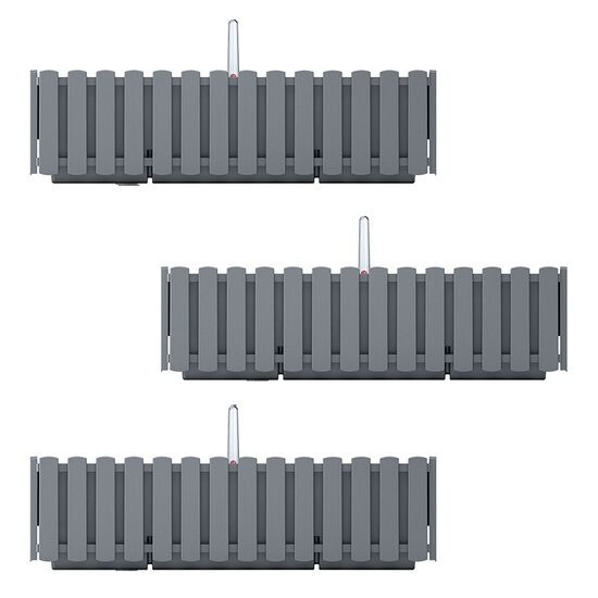 Set 3 jardiniere decorative cu suport metalic, sistem irigare,​​​​​​​ gri, 58x18x16.2 cm, Boardee Fencycase W