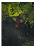 Tablou Canvas, "Lava și mușchi &icirc;n simfonie naturală", Verde, Negru, Texturi, Contrast, Organic, Dramatic, Misterios, Viu, Pasiune, Intunecat, 26 x 39