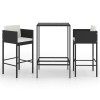 Set mobilier bar de gradina cu perne, 3 piese, negru, poliratan