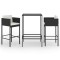 Set mobilier bar de gradina cu perne, 3 piese, negru, poliratan
