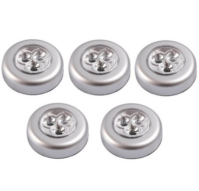 Set 5x Lampa universala autoadeziva cu 3 LED-uri, utilizare baterii de tip AAA - Argintiu foto