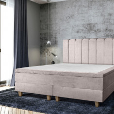 Pat matrimonial, Stockholm, Lines E, 160x200 cm, saltea tip Pocket, topper memory, Taupe