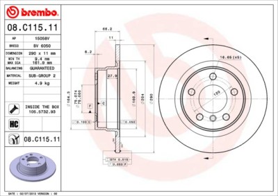 BREMBO 08.C115.11 PRIME LINE - UV Coated Disc frana foto