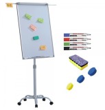 Flipchart mobil, Premium, 70x100 cm, brate laterale, inaltime ajustabila + accesorii: markere, burete, magneti (7 ani Garantie)