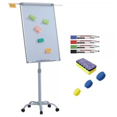 Flipchart mobil, Premium, 70x100 cm, brate laterale, inaltime ajustabila + accesorii: markere, burete, magneti (7 ani Garantie)