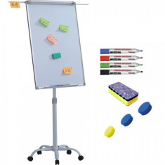 Flipchart mobil, Premium, 70x100 cm, brate laterale, inaltime ajustabila + accesorii: markere, burete, magneti (7 ani Garantie)