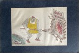 Caricatură 1antisemită interbelică, acuarelă pe carton subțire, 30 x 21 cm suprafata desenată / istorie, razboi, propaganda, presa