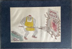Caricatură 1antisemită interbelică, acuarelă pe carton subțire, 30 x 21 cm suprafata desenată / istorie, razboi, propaganda, presa
