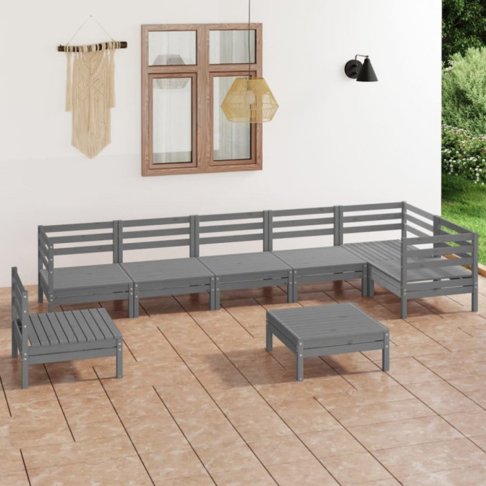 Gossi set mobilier de gradina, 8 piese, gri, lemn masiv de pin
