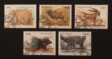 Serie Completă 5 Timbre Tadjikistan 1993 Faună Urs Brun Cerb Markhor Porc Spinos Panteră de Zăpadă Ștampilate - A992