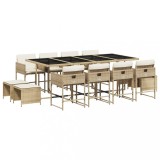 Set mobilier de gradina cu perne, 13 piese, bej, poliratan