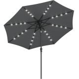 SONGMICS Umbrela de gradina, iluminare LED solara, cu manivela pentru deschidere, sistem inclinare, 300cm, gri Household NewTrend