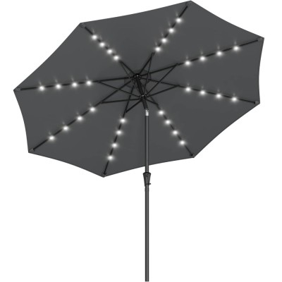SONGMICS Umbrela de gradina, iluminare LED solara, cu manivela pentru deschidere, sistem inclinare, 300cm, gri Household NewTrend foto