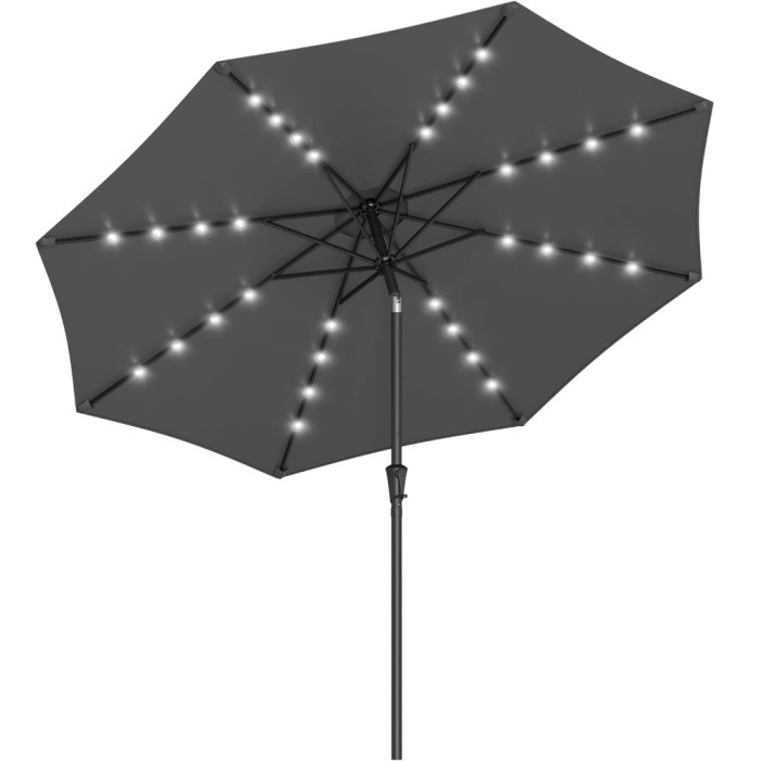 SONGMICS Umbrela de gradina, iluminare LED solara, cu manivela pentru deschidere, sistem inclinare, 300cm, gri Household NewTrend