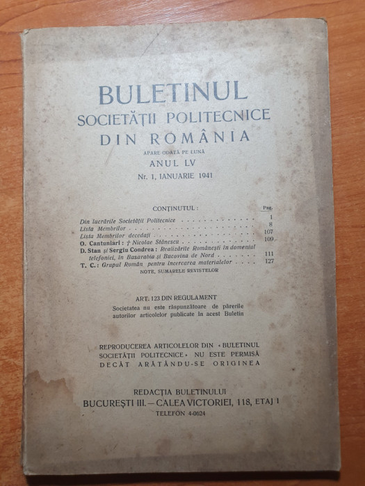 buletinul societatii politehnice din romania decembrie 1939