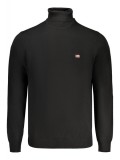 Pulover cu guler inalt bărbați, cu logo brodat, Regular fit, negru, XL, 2XL, 3XL