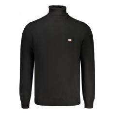 Pulover cu guler inalt bărbați, cu logo brodat, Regular fit, negru, 2XL