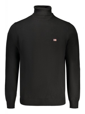 Pulover cu guler inalt bărbați, cu logo brodat, Regular fit, negru, XL foto