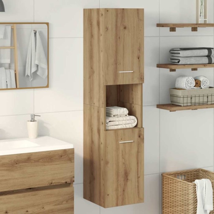 vidaXL Dulap suspendat de baie, stejar artizanal, 30x30x130 cm, lemn