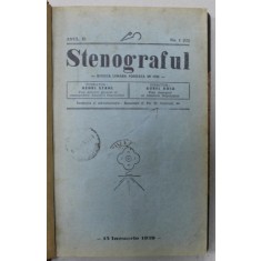STENOGRAFUL , ORGAN AL SOCIETATII ROMANE DE STENOGRAFIE , REVISTA LUNARA , FONDATOR HENRI STAHL , ANUL II , COMPLET , COLEGAT DE 12 NUMERE , 15 IANUA