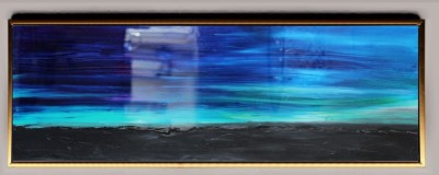Tablou pictat manual Pictura abstracta epoxidica Cer de vara 100x30cm foto