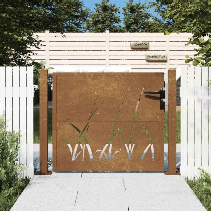 vidaXL Poartă pentru grădină, 105x80 cm, oțel corten, model iarbă 153172