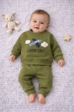 Set bebeluși Baby Go cu imprimare avion - Kaki (Marime Disponibila: 6 luni)