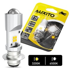 Bec pentru Motocicletă/ATV, Auxito, Model T19 P15D, Lumina fază scurtă și lungă, Galben și Alb, 3.3x5W