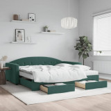 vidaXL Pat de zi cu extensie și sertare verde &icirc;nchis 100x200cm catifea