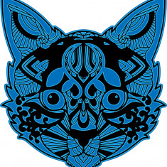 Sticker decorativ, Mandala, Pisica, Albastru, 60 cm, 7425ST-2