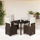 VidaXL Set bistro de grădină, 5 piese, cu perne, maro, poliratan