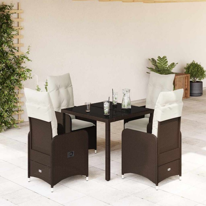 Gossi set bistro de gradina, 5 piese, cu perne, maro, poliratan